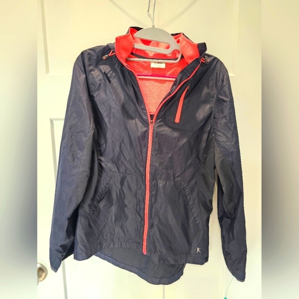 Danskin Now XS Lightweight Hooded Active Jacket Gray Coral Zip Up